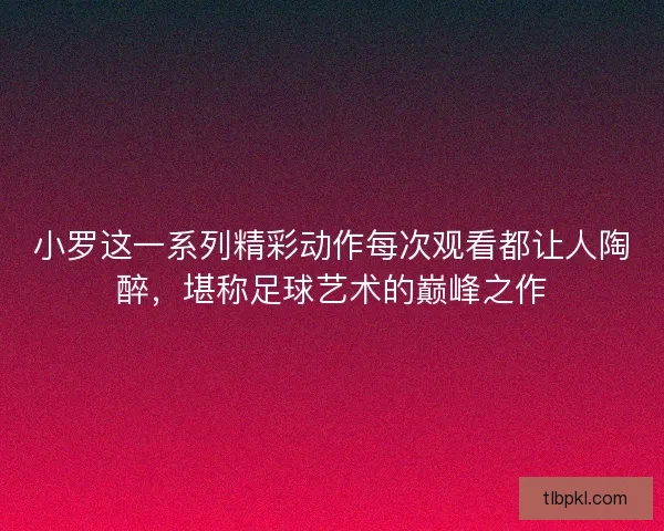 小罗这一系列精彩动作每次观看都让人陶醉，堪称足球艺术的巅峰之作