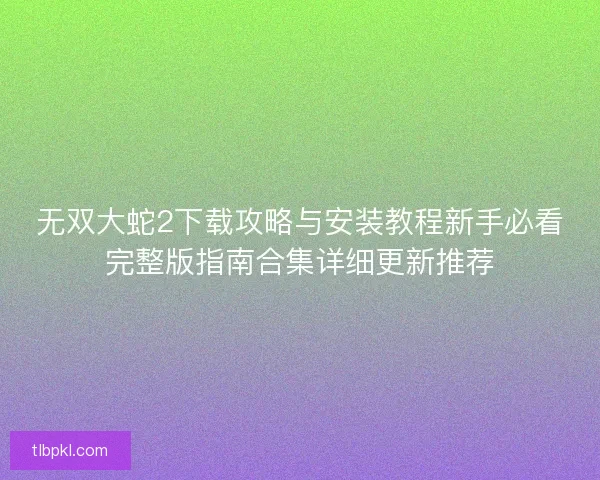 无双大蛇2下载攻略与安装教程新手必看完整版指南合集详细更新推荐